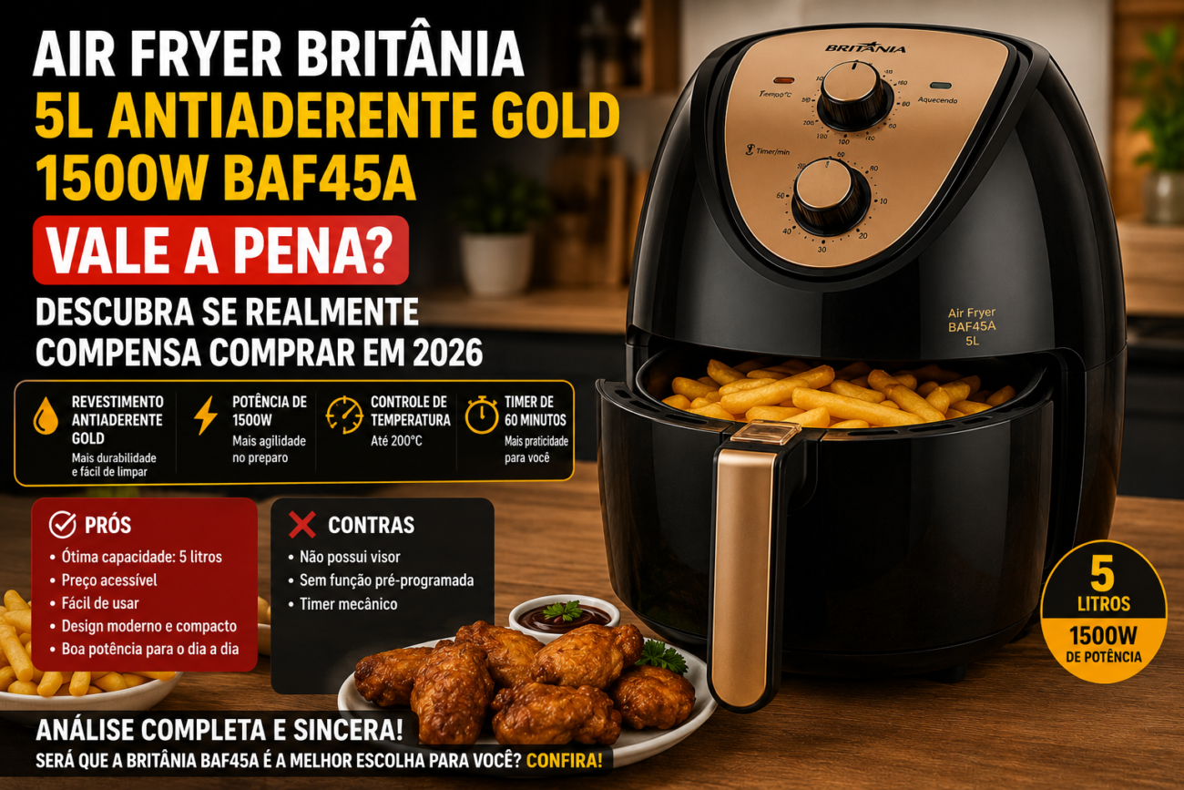 Air Fryer Britânia 5L Antiaderente Gold 1500W BAF45A