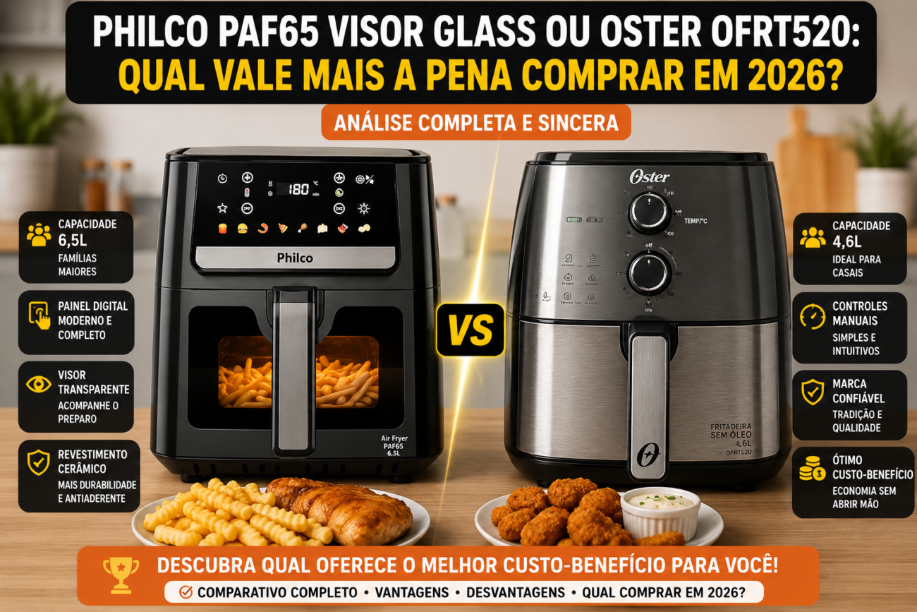 Air Fryer Philco PAF65 Visor Glass ou Oster OFRT520