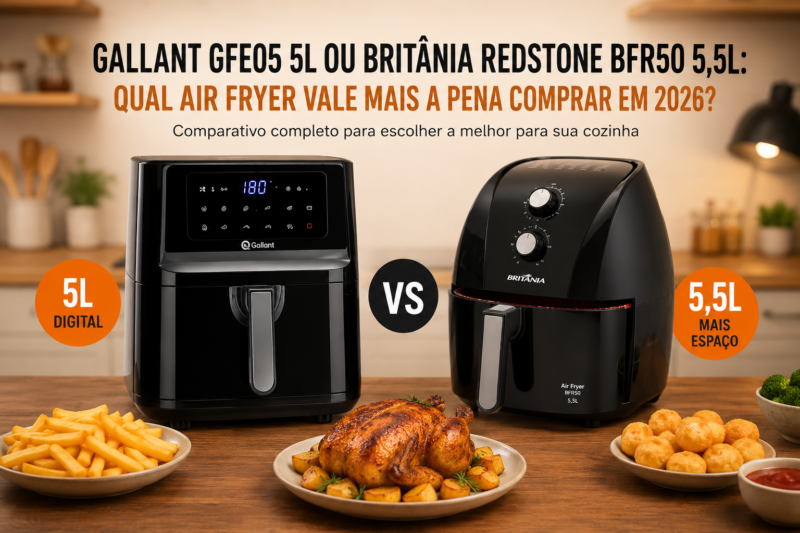 Fritadeira Air Fryer Gallant GFE05 Digital Family 5L ou Britânia Redstone BFR50 5,5L