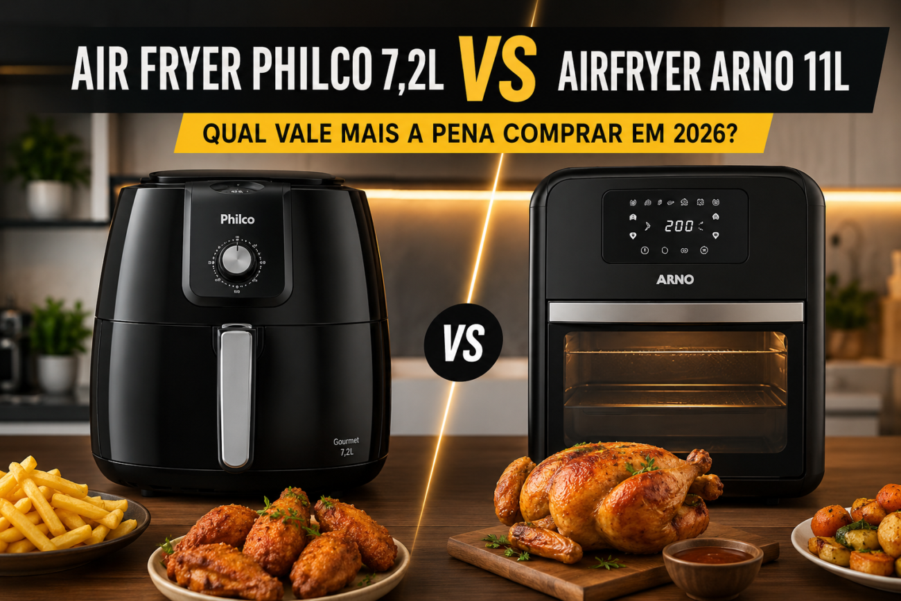 Fritadeira Air Fryer Philco Gourmet 7,2L ou Airfryer Arno Oven & Grill 11L