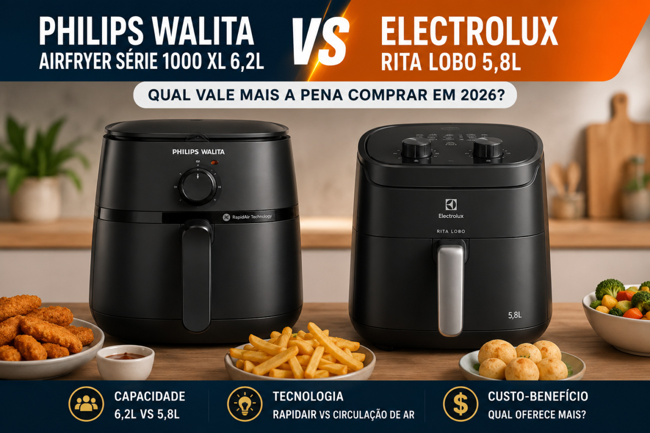 Philips Walita Airfryer Série 1000 XL 6,2 Litros ou Electrolux Air Fryer Rita Lobo 5,8L