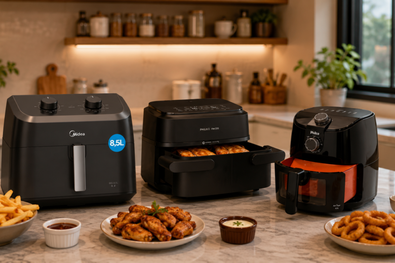 Melhor Air Fryer Grande ou Dupla: Qual Escolher Entre Philips 7,1L, Philco 4L e Midea 8,5L?