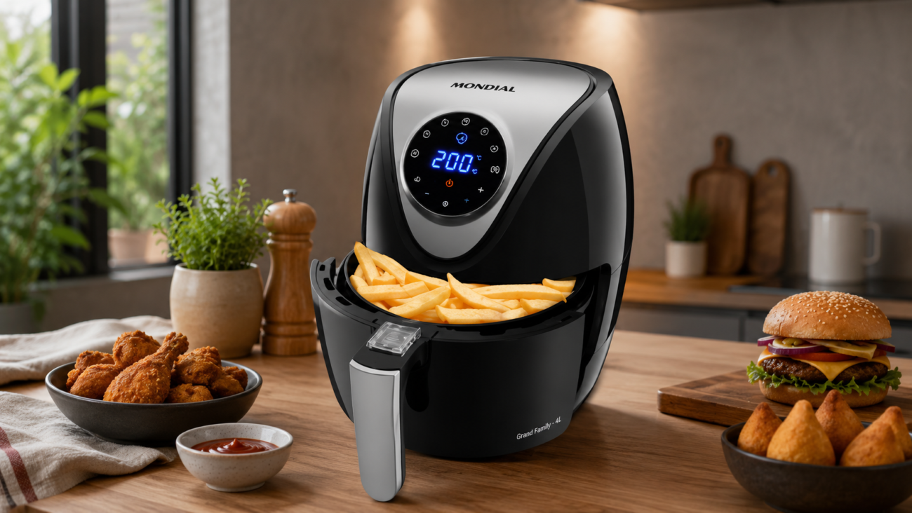 Fritadeira Sem Óleo Air Fryer Digital Mondial Preto/Inox